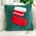 Dunkelgrüner Weihnachts-Kissenbezug mit rot-weißer 3D-Nikolaussocke aus Plüschgewebe - 45*45cm (Nur Kissenbezug) / Grüner Strumpf