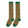 Children's over-the-knee socks featuring green and orange horizontal stripes in knit fabric - One Size (7-12Y) / Dark Green and Orange Stripes
