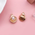 Golden alloy shell pendant with white pearl inside for jewelry making and DIY crafts - KC Gold Pearl Shell 12x15mm