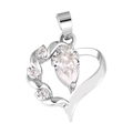 Silver heart pendant with pear-shaped zircon and side stone inlay details - Style 22 (Silver Pear Zircon Heart)