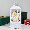 White Christmas lantern with angel illustration and LED light for festive tabletop decor - Large White Angel
