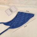 Blue retro knit crochet bandana headscarf with floral hollow texture and size details - Fog Blue