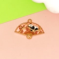 Golden fan-shaped panda pendant charm with traditional Chinese enamel flower patterns - Prone Panda Fan