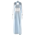 Hellblaues rückenfreies Neckholder-Maxikleid mit weißer Spitze und Halstuch - S / Blau