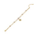 Double-layered gold bracelet with white pearls, crystals, and a sun pendant with turquoise - Sun Turquoise Pendant (B555-3#)