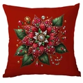 Red Christmas pillow cover featuring 3D gemstone flower pattern and luxury crystal accents - Gem Poinsettia