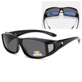 Klassische schwarze Polarisierte Überbrille zum Tragen über einer normalen Korrekturbrille - Glänzend Schwarzer Rahmen Graue Gläser