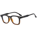 Fashion square glasses in black and tortoise shell finish with star metal accents - Anti-Blue Light Plain Lens / Black Demi Clear Lens Anti-blue Light (C04)
