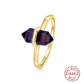 Elegant 925 sterling silver gold plated ring featuring a faceted purple crystal stone - Gold - Purple Zircon Style 1