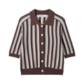 Maglia polo a righe marroni stile vintage a maniche corte con bottoni frontali da donna - S / Strisce Marrone Scuro
