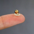 Star and moon gold stainless steel ear piercing stud with sparkling zircon stones - CC129-2 Gold Curved Bar