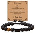 Men's matte black beads and tiger eye stone bracelet with brown gift message card - To My Uncle