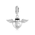 Pendaglio cuore ali d'angelo in argento sterling S925 inciso Forever in my Heart - Stile Disponibile