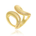Adjustable gold plated twisted ring with micro paved clear cubic zirconia accents - Adjustable Open / Twisted Geometric Style (J1486)