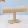 T-bar bracelet display stand made of natural jute fabric for jewelry and watch storage - 23.5cm x 10.3cm x 14cm / Single-Tier T-Bar Style / Beige