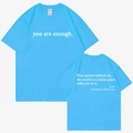 T-shirt en coton bleu ciel avec imprimé 'you are enough' et texte au dos à plat - 3XL / Bleu