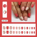 Vintage bloemen kunstnagels in grapefruitrood en wit, 24-delige vierkante set - W1440 Vroege Herfst IJstee (Lijm Stijl)