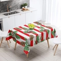 Christmas tablecloth featuring red and white stripes with holly leaves and berry patterns - TQZB02-11 Red & White Stripes