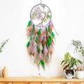 Purple and green dream catcher with crystal tree of life design and hanging feathers - Under the Wisteria Tree