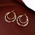 Vintage-style gold layered double hoop earrings with textured geometric surface design - 63# Silver Earring Post - Gold - Real Gold Plated - Double Hoop Faceted