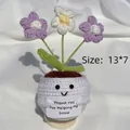 Handmade crochet potted plant with flowers and Thank You For Helping Me Grow card - Positive Potted-White Pot Puff Flower Purple