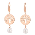 Rose gold tree of life hollow circle earrings with elegant white pearl drops - Rose Gold Tree of Life (KE80023-GC)