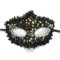 Maschera per travestimento con paillettes nere e oro, dettagli verdi e lacci laterali - Stile Nastro con Paillettes Drago / Nero