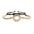 Gold beaded bracelet with white zircon infinity pendant and black adjustable cord - Infinity Gold with Copper Beads Black Rope