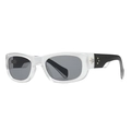 Retro square sunglasses featuring translucent white frames, black temples, and grey lenses - C4 Transparent Frame Grey Lens