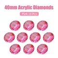 Set of 10 large 40mm pink acrylic diamond crystals with faceted cut for decoration - 40mm (Pink)
