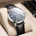Waterproof quartz watch featuring a black dial, silver case, and black leather strap - Simple Black Leather Strap Style