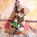 Festive rustic burlap Christmas stocking featuring 3D plush snowman and birdhouse decor - Snowman