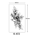 Waterproof temporary tattoo sticker with black and white floral pattern K-472 60x105mm - K-472-Single Rose