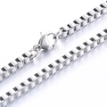 Close-up of silver stainless steel Venetian box chain with a lobster clasp fastener - Steel Box Chain / 45cm+5cm