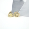 Retro gold heart stud earrings with cubic zirconia inlay and cross detail - Heart Hollow Cross Style (E10801-8)
