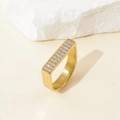 Gold titanium steel ring with double rows of pavé zircons on a rectangular top - US 6 / Gold Rectangular Row Zircon Style (JZ6119)