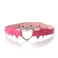 Pink faux leather choker with bat wings and heart-shaped metal ring for cosplay - Pink