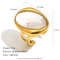Anello in acciaio inossidabile placcato oro 18K con conchiglia bianca e misure precise - Anello Aperto in Conchiglia Bianca Ovale - Oro