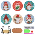 Christmas gnome diamond painting coaster set with 6 cork bases and metal holder - Christmas Gnome (SBD001)
