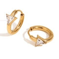 18K gold plated hoop earrings with triangular white crystal zircon in minimalist style - Triangle Zirconia Ear Buckle / Gold