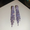 Detailed macro view of long tassel earrings with sparkling zircons and silver finish - Purple Long Tassel (32#)
