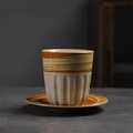 Japanese retro ceramic coffee cup and saucer set with beige and brown textured glaze - 265-e Rhyme Coffee Cup + Saucer (red) 220ml / Universal