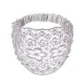 Silver-grey lace headband for women featuring floral patterns and faux pearls - White