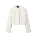Modern white cropped blazer featuring a stand collar and asymmetrical button closure - XS / White