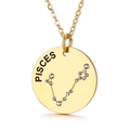 Golden Pisces zodiac necklace with rhinestone star patterns on a round metal pendant - Pisces (KN118010-GC)