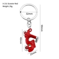 Red retro scooter metal keychain with Italia flag design and dimension markings - Red