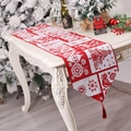 Red and white Christmas table runner with knitted reindeer and snowflake patterns - Type E-Red White Reindeer Snowflake Tree