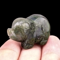 Miniature hand-carved moss agate pig figurine with natural green texture detail - India Agate