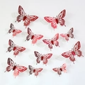 Set of 12 red hollow 3D butterfly wall stickers in various sizes for party decor - Single Layer-Red