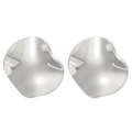 Detailed view of silver minimalist irregular wavy disc stud earrings with polished finish - Steel Color Concave Disc (2710)